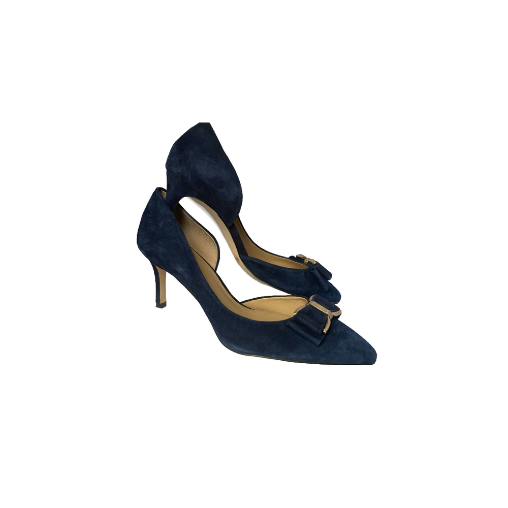 BCBGeneration Perryn Blue Gold Bow Open Side Heels Pumps Shoes Women's 10M - Picture 4 of 12